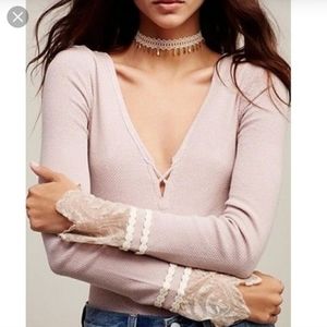 Free People thermal lace cuff top M